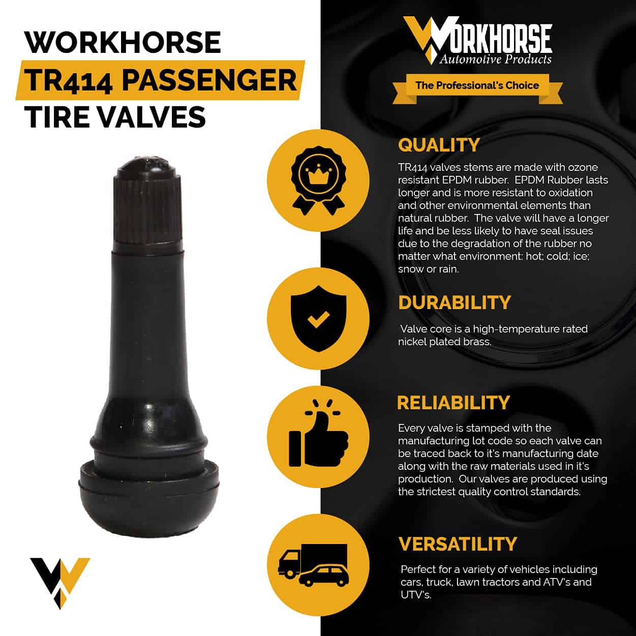 Schrader Type TR414 Tubeless Tyre Valves Pack Of 100 & Plastic Valve Tool 