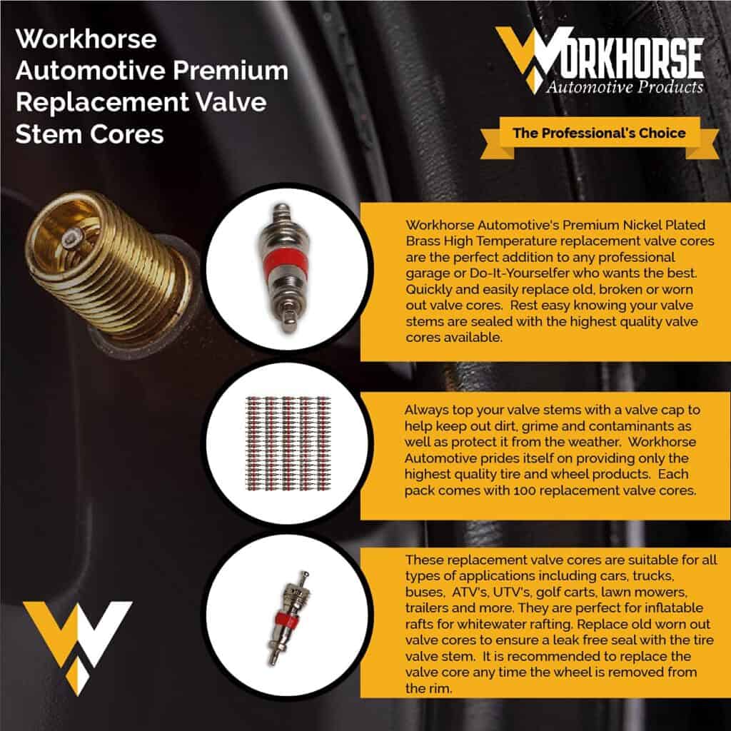 Premium Replacement High Temp Valve Stem Cores, Pack Of 100 Workhorse