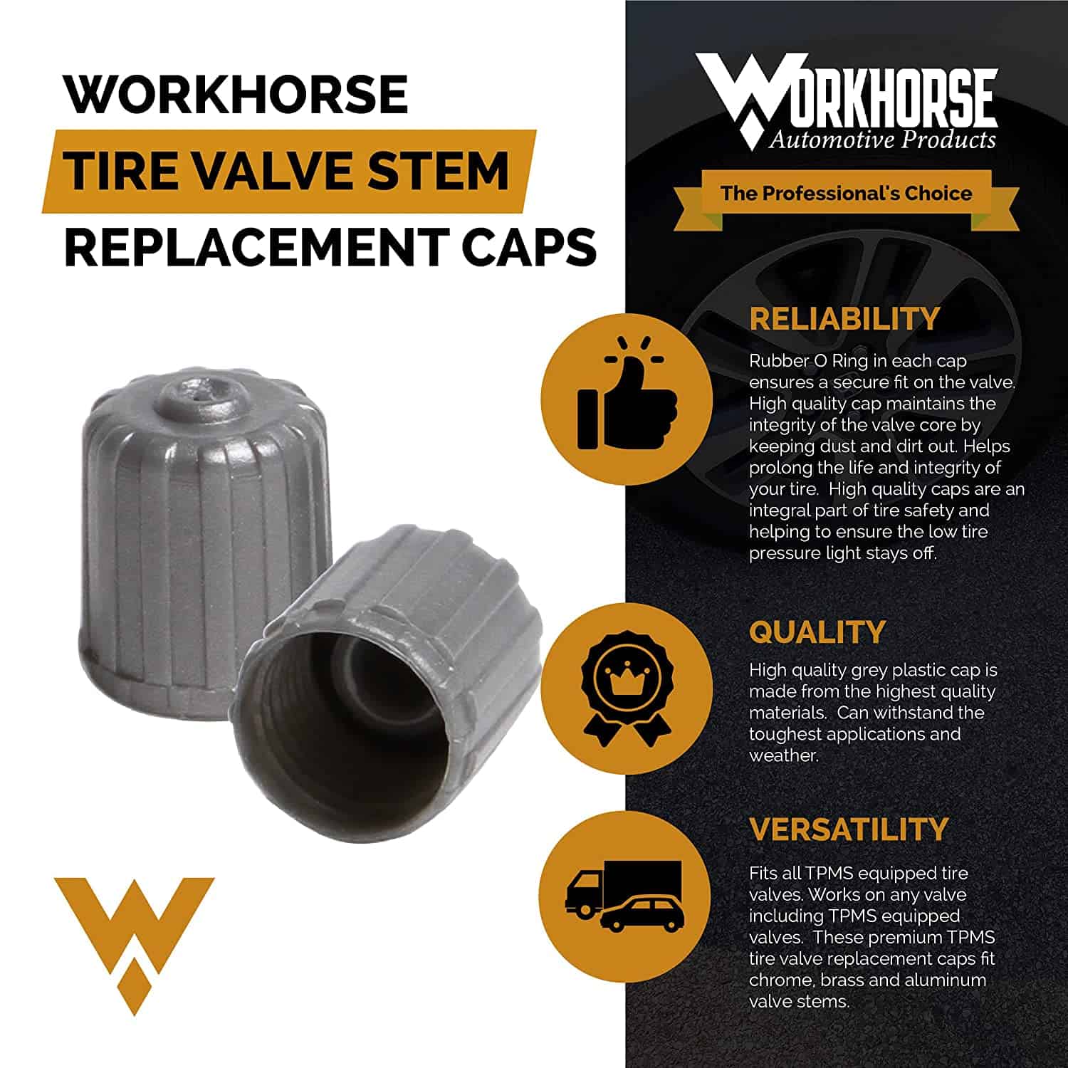 Grey Replacement TPMS Tire Valve Stem Caps Pack Of 50 Workhorse  Automotive Products