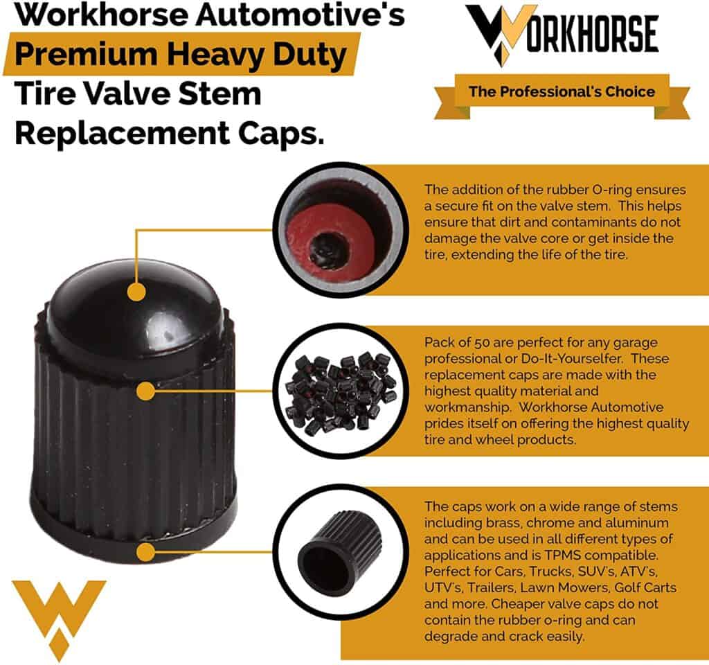 Replacement Valve Stem Caps Pack Of 50 Workhorse Automotive Products