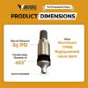Aluminum TPMS replacement valve stem product dimensions.