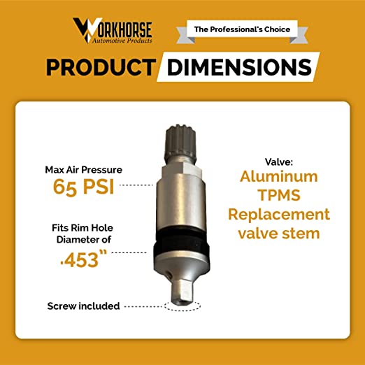 Aluminum TPMS replacement valve stem product dimensions.