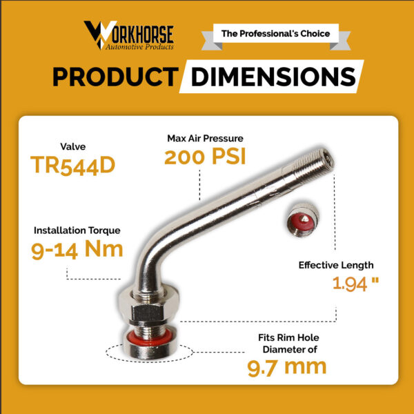 TR544D Truck Valve Infographic with Product Dimensions